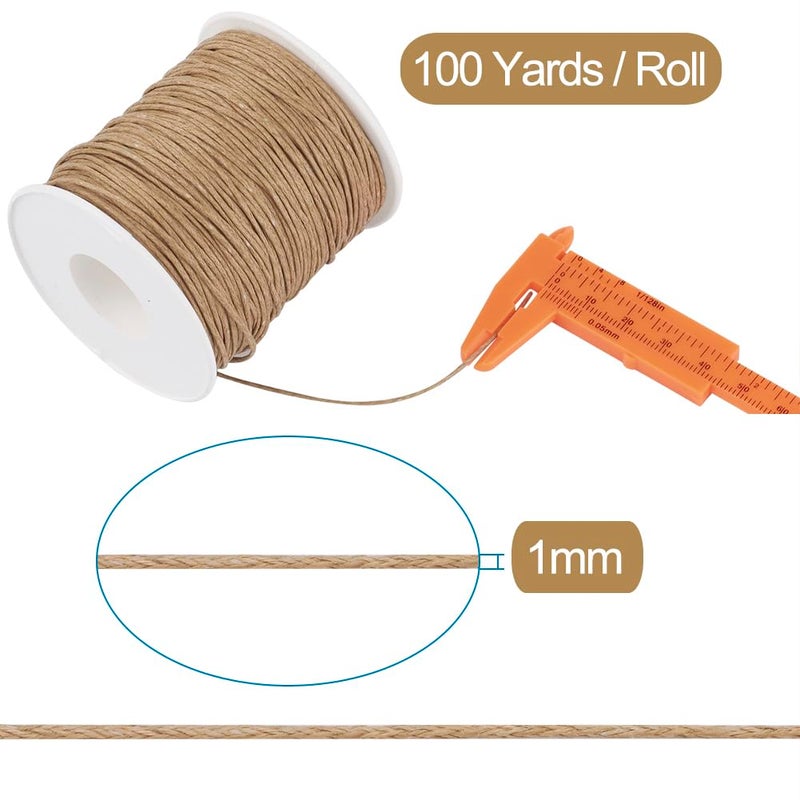 BB Beadthoven Beadthoven 100 Yards 1mm Waxed Cotton Thread Beading Cord for Jewelry Making Braiding Bracelet Necklace Leather Sewing DIY Craft Macrame Supplies Waxed String with Spool (Burlywood) - Image 2